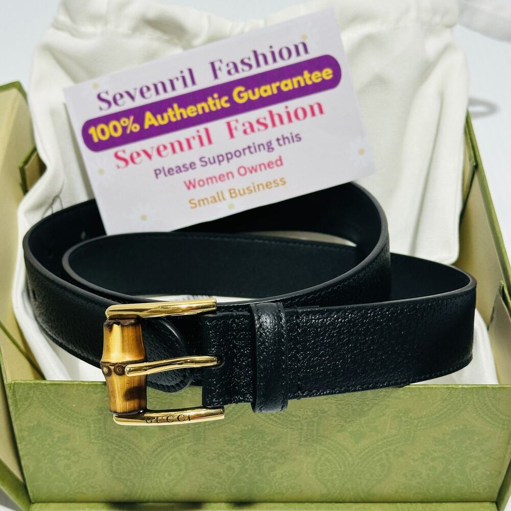 Gucci Waist Belt Women's 105/ 42/ L Black Genuine Leather Gold Bamboo Buckle NWT - Picture 5 of 12